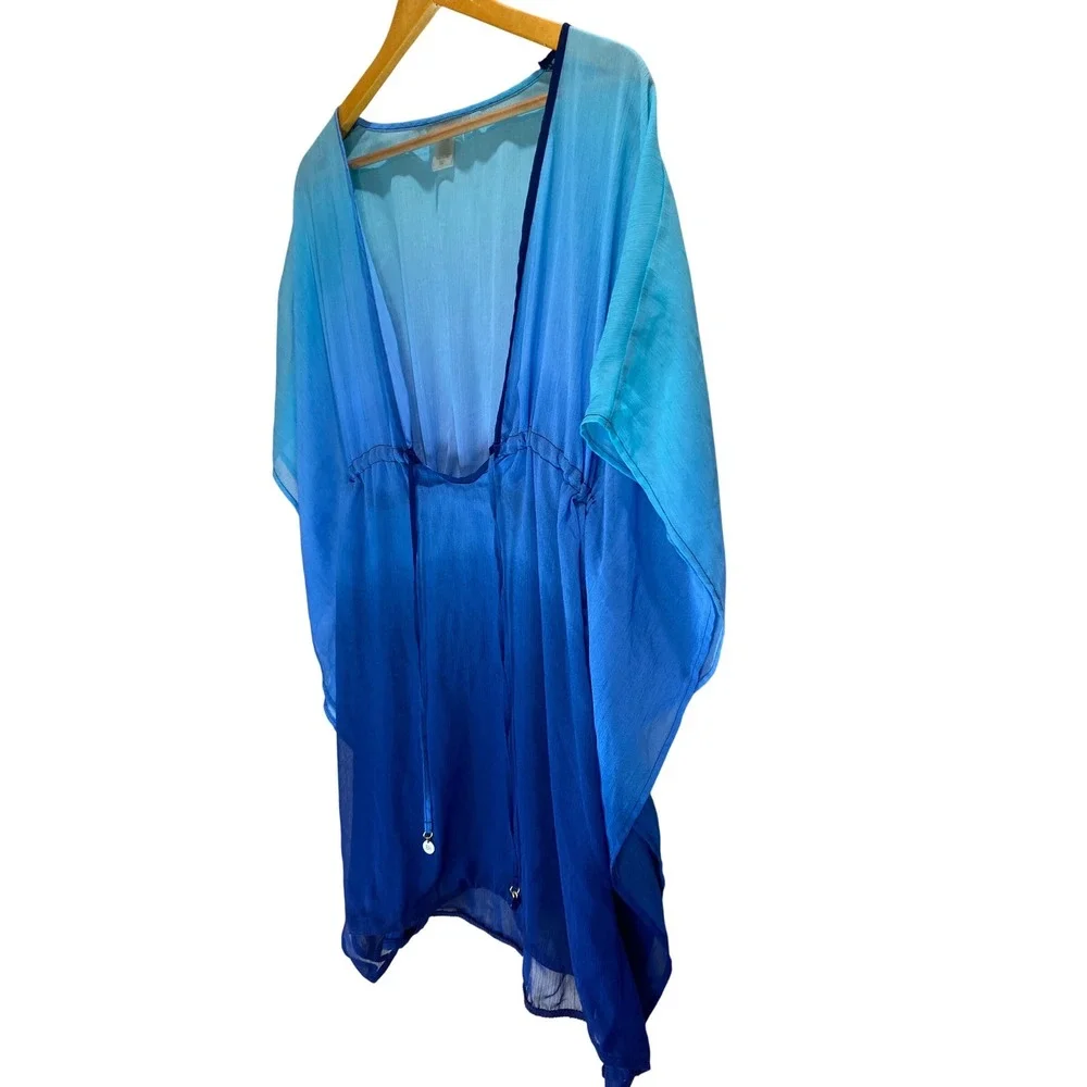 Blue by Rod Beattie Large Sheer Swim Cover-Up | Ombre Blue Beach Tunic Pool Swim - Picture 5 of 9